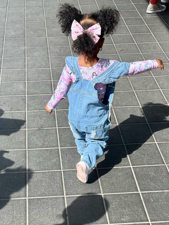 Baby Big Front Pocket Ripped Ruffled Jeans Overalls