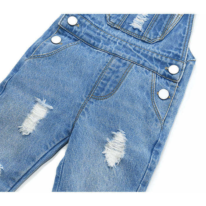 Baby Big Front Pocket Ripped Ruffled Jeans Overalls