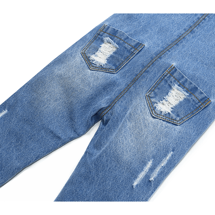 Baby Big Front Pocket Ripped Ruffled Jeans Overalls