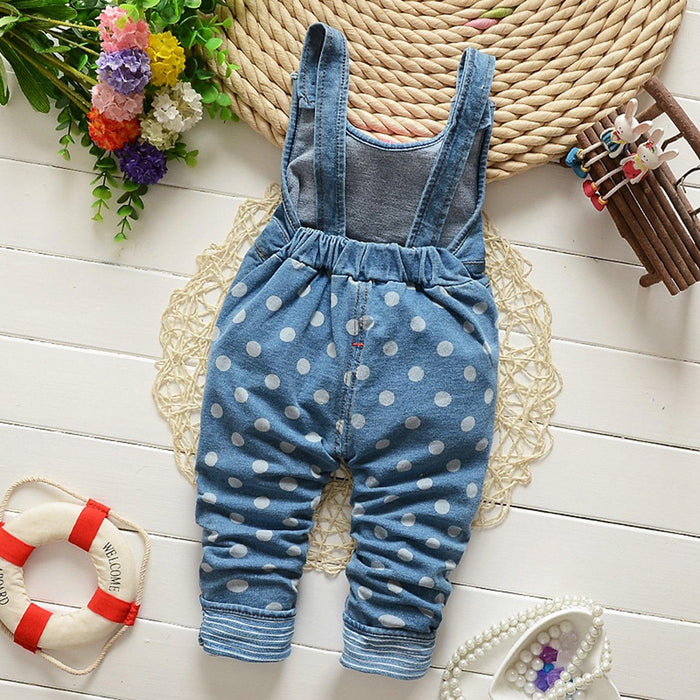 Kidscool Space Baby Toddler Girls Soft Knitted Cotton Denim Cute Girl Head Overalls - Kidscool Space