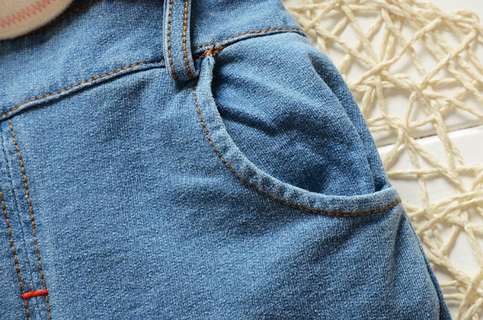 Kidscool Space Baby Toddler Girls Soft Knitted Cotton Denim Cute Girl Head Overalls - Kidscool Space