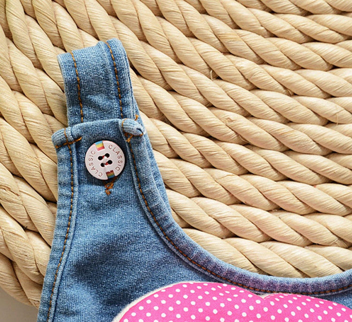 Kidscool Space Baby Toddler Girls Soft Knitted Cotton Denim Cute Girl Head Overalls - Kidscool Space
