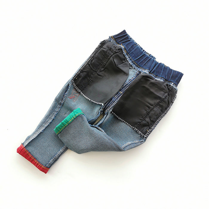 Baby Letter Embroidered Elastic Cuffed Jeans Pants