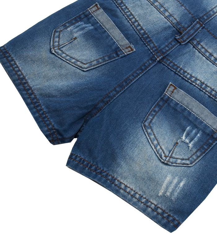 Baby & Little Boys Dinosaur Car Embroidered Ripped Fashion Denim Shortalls