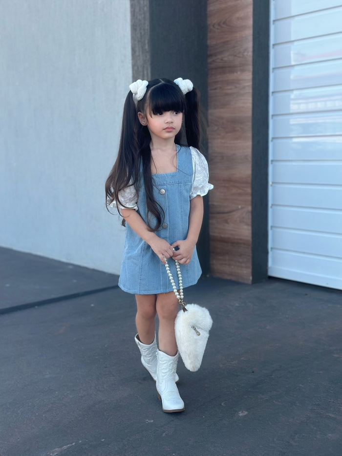Baby Little Girl Denim Dress,Summer Short Sleeve Denim Tops