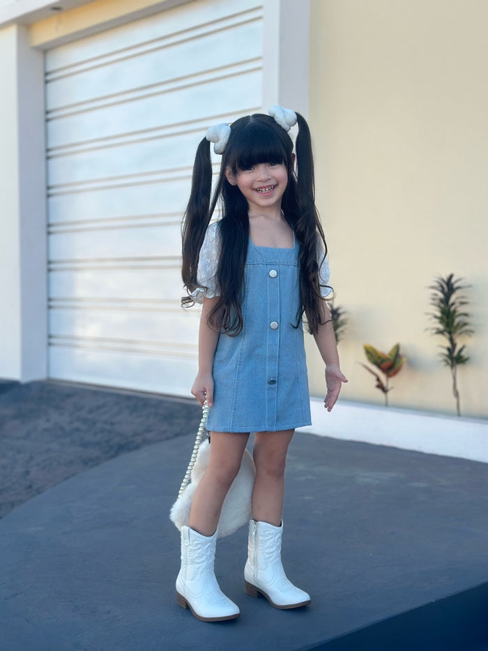 Baby Little Girl Denim Dress,Summer Short Sleeve Denim Tops