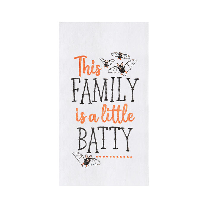 A Batty Family Flour Sack Kitchen Towel.