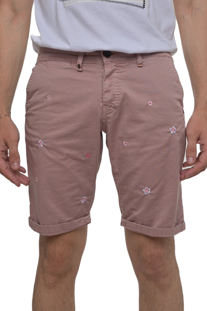 Bermuda in cotone slim Cristian Ricamo rosa SS25