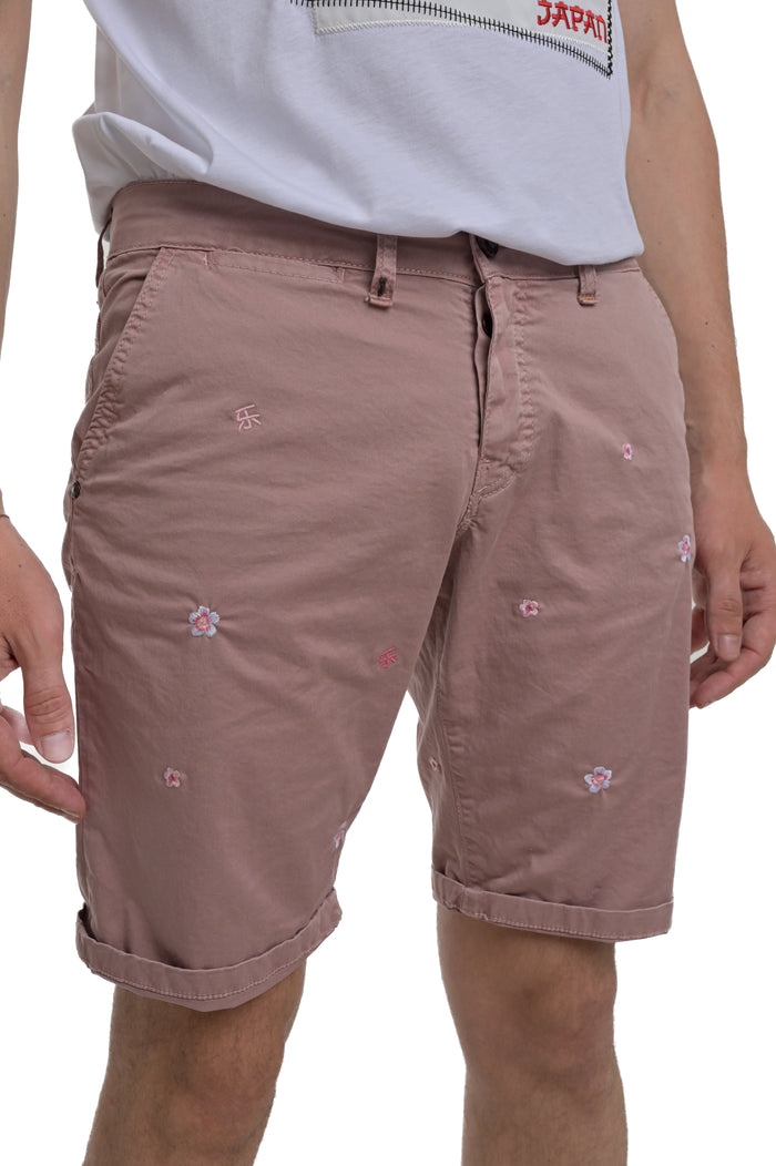 Bermuda in cotone slim Cristian Ricamo rosa SS25