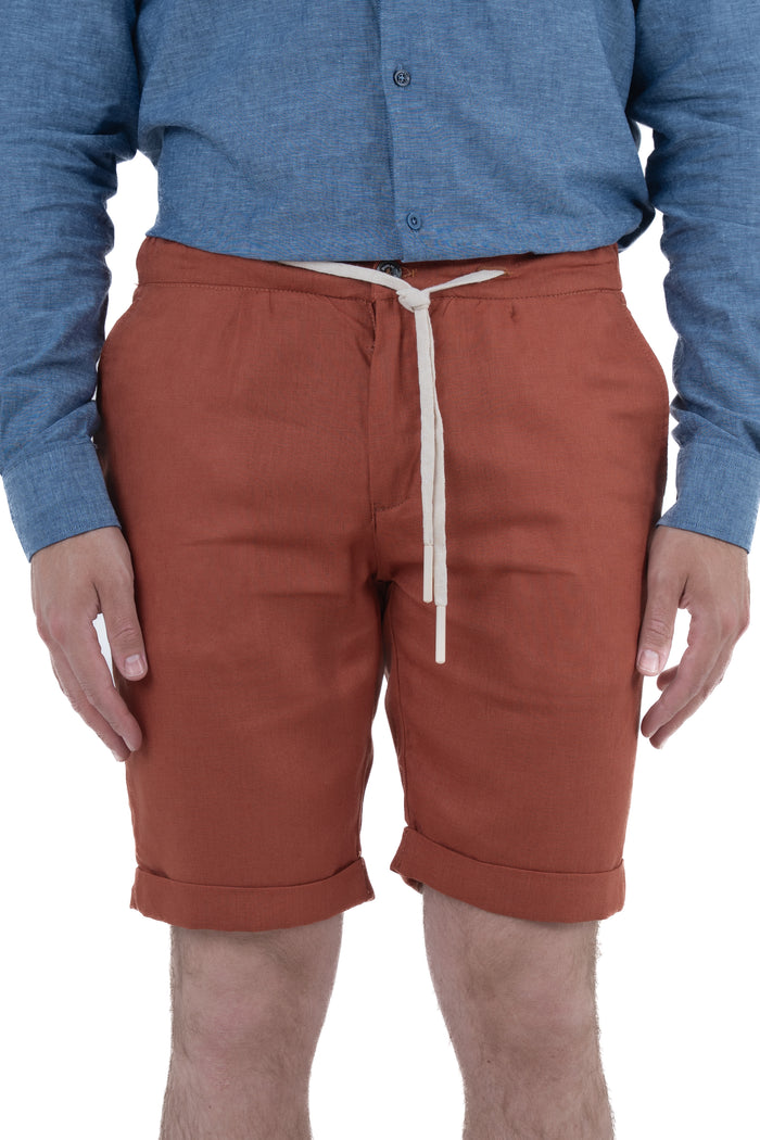 Bermuda in lino slim Split arancio SS26