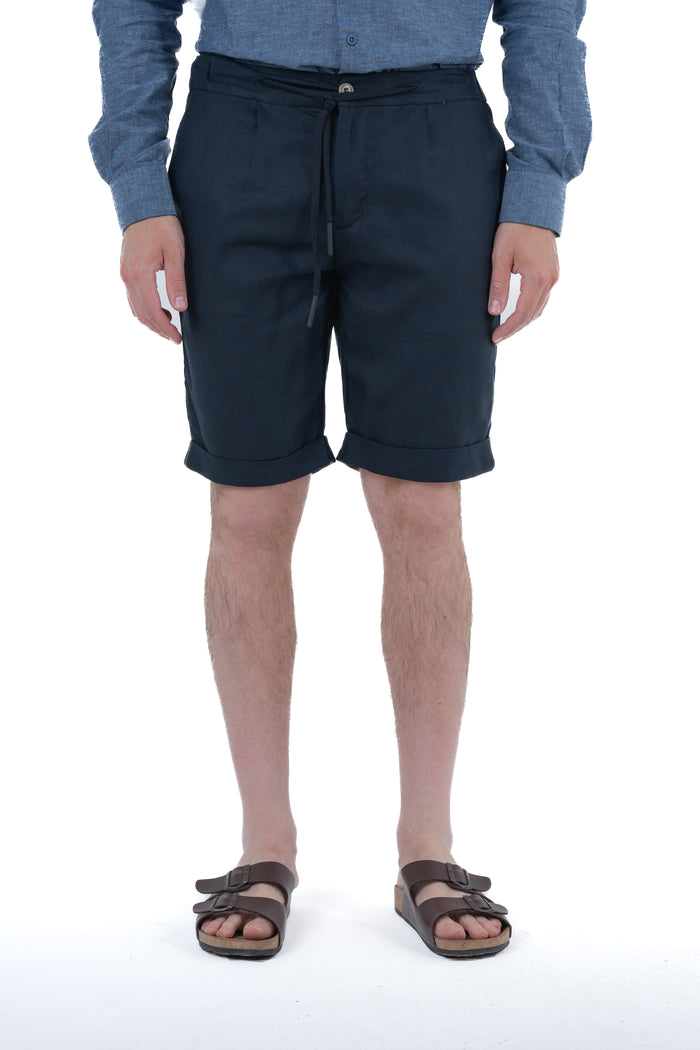 Bermuda in lino slim Split blu SS26