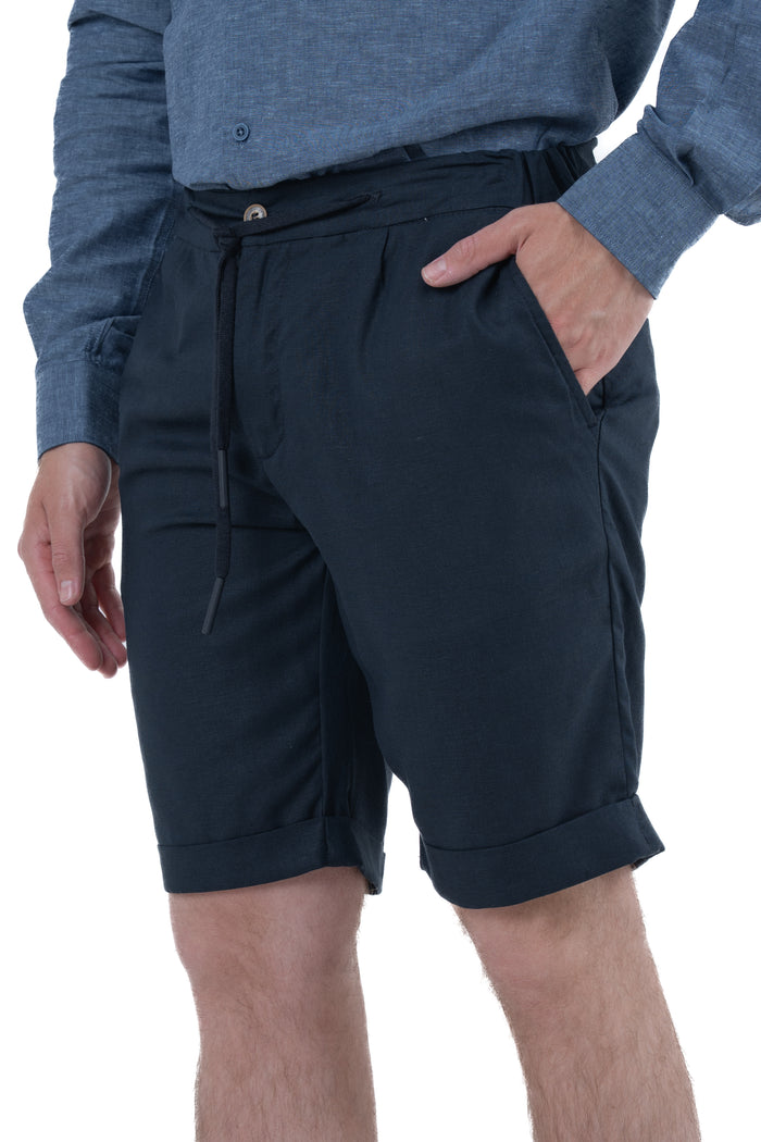 Bermuda in lino slim Split blu SS26