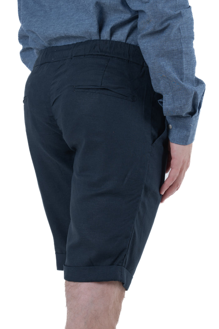 Bermuda in lino slim Split blu SS26