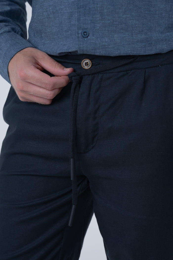 Bermuda in lino slim Split blu SS26