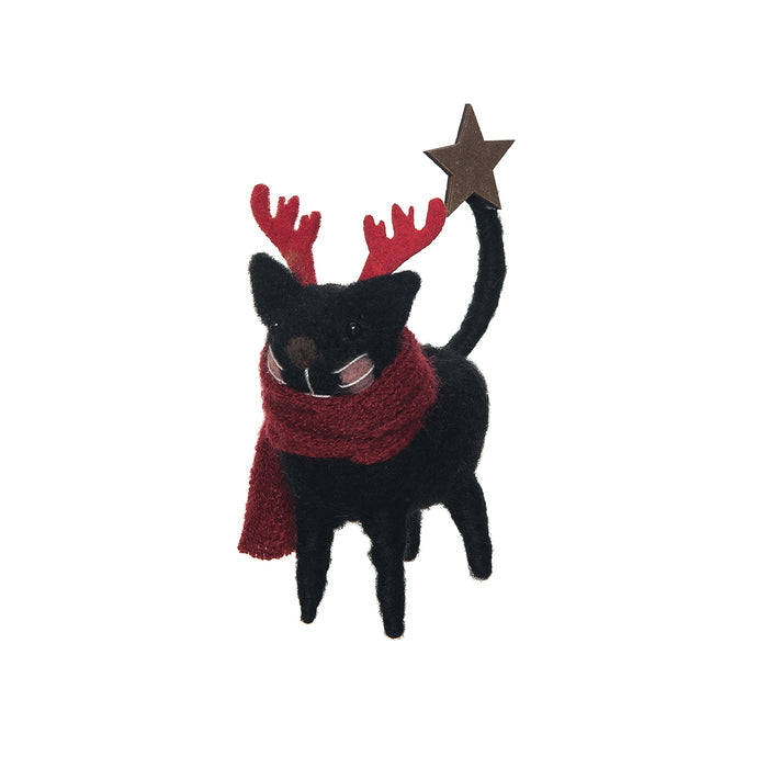 A Black Cat Reindeer Figurine.