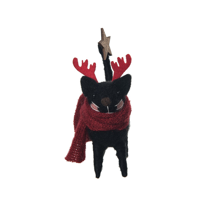 A Black Cat Reindeer Figurine.
