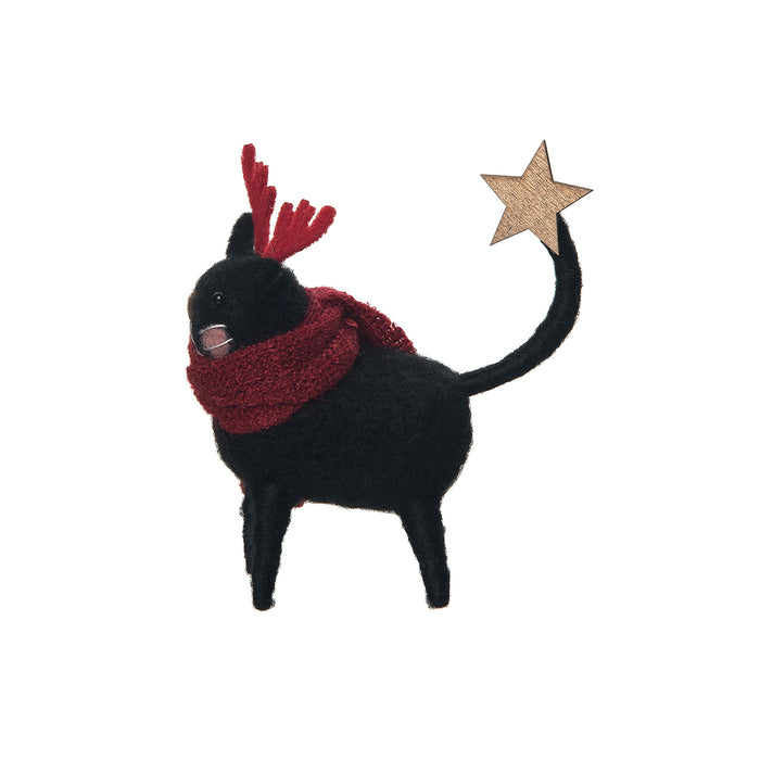 A Black Cat Reindeer Figurine.