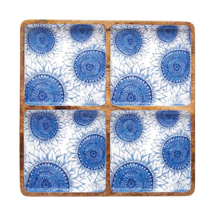 A Blue Harvest Mango Wood Sectional Tray.