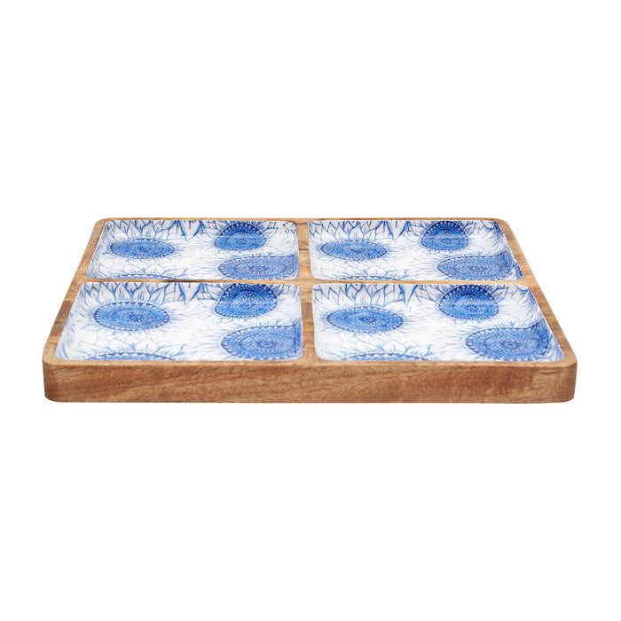 A Blue Harvest Mango Wood Sectional Tray.