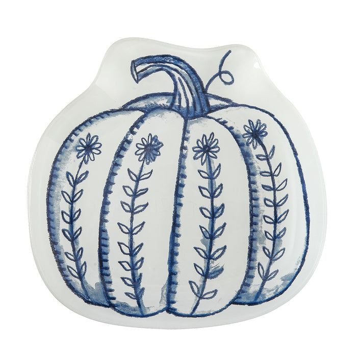 A Blue Harvest Pumpkin Slump Glass Platter.