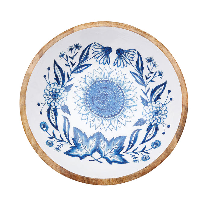 A Blue Harvest Sunflower Mango Wood Bowl.
