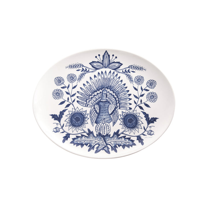 A Blue Harvest Turkey Oval Platter.