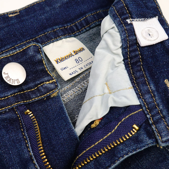 Boys Girls Washed Jeans Pants Cuffed Jeans