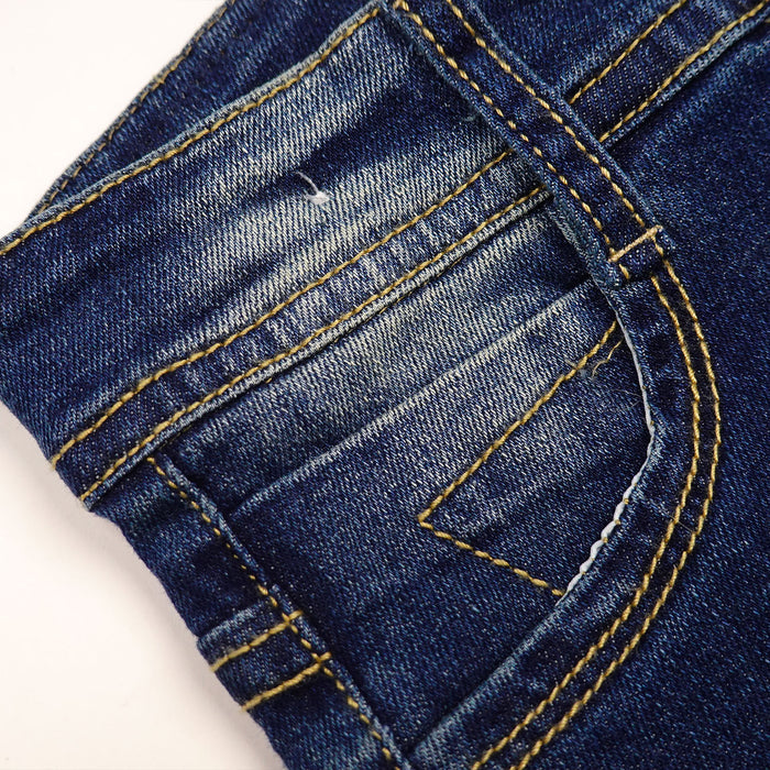 Boys Girls Washed Jeans Pants Cuffed Jeans
