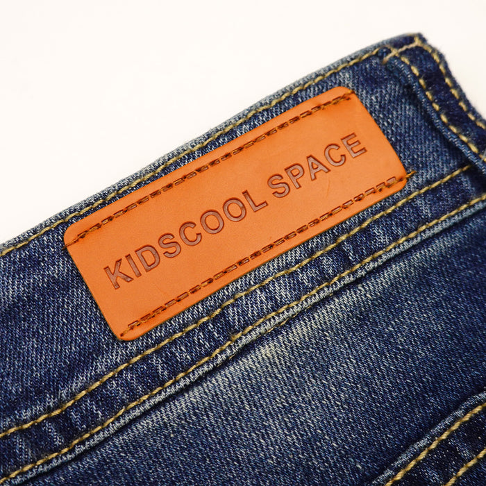Boys Girls Washed Jeans Pants Cuffed Jeans