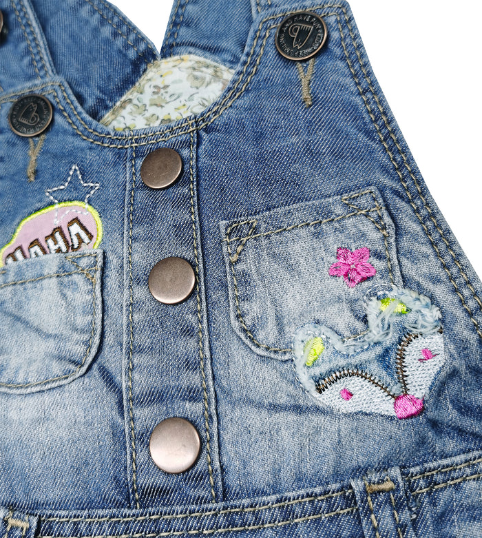 Cartoon Elephant Rainbow Embroidery Tassel Details Kids' Denim Shortalls Overalls
