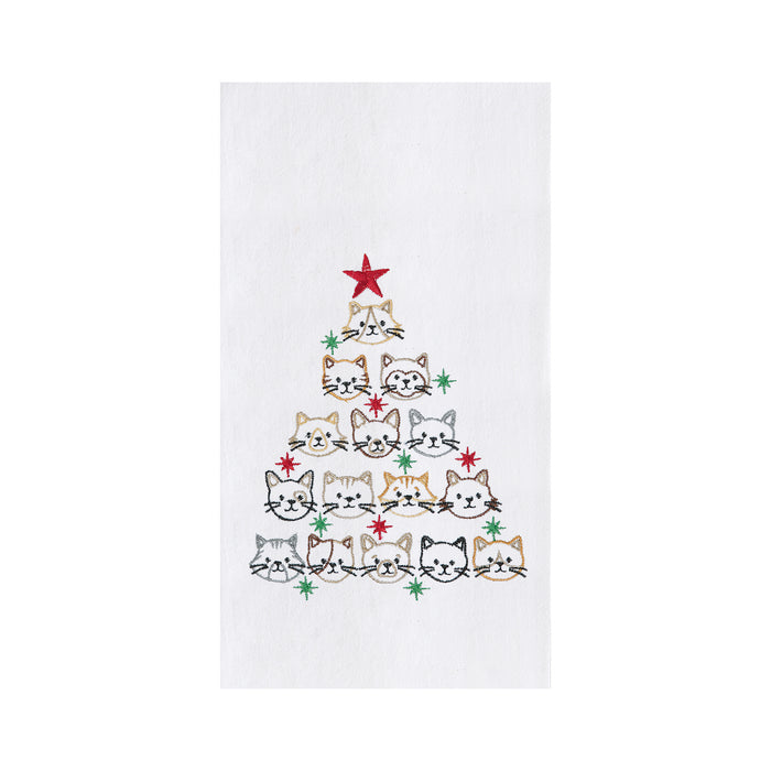 A Cat Face Christmas Tree Flour Sack Kitchen Towel.