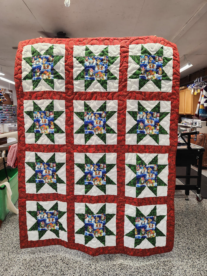 Christmas Gnomes in Stars throw sized quilt