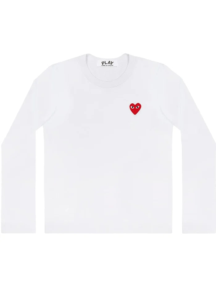 Comme Des Garçons Play - T-shirt Long Sleeves White/Red Heart Logo AZ-T118-T-shirts-P1T118