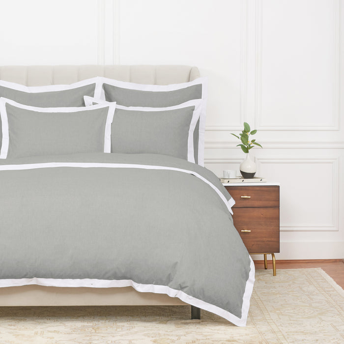 A Digby Duvet Cover displayed on a bed.