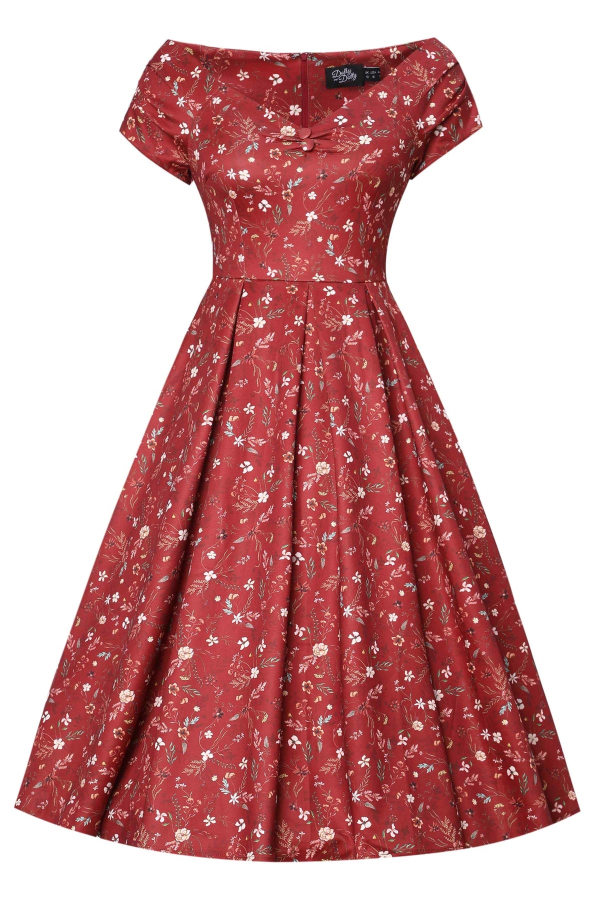 Lily Ditsy Floral Off Shoulder Dress In Red