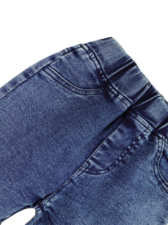 Elastic poker and embroidery tatted denim trousers