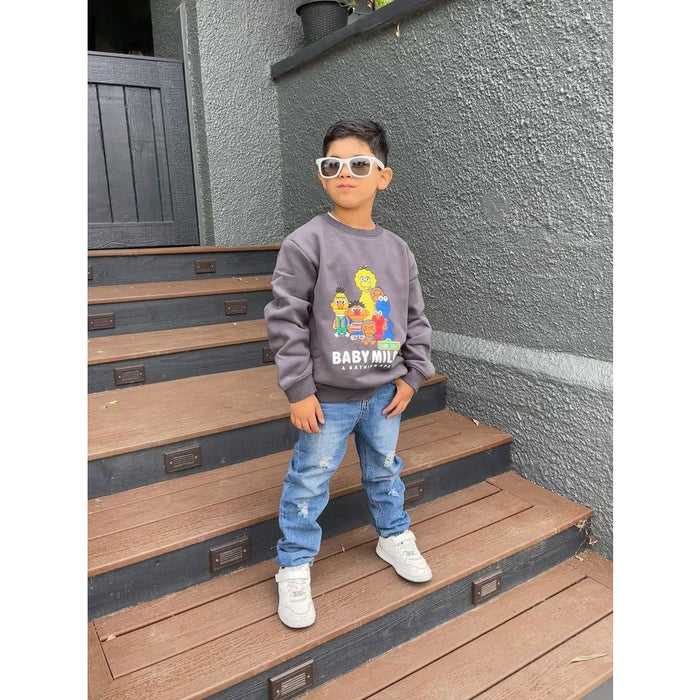 Elastic Waist Ripped Holes Soft Kids Jeans