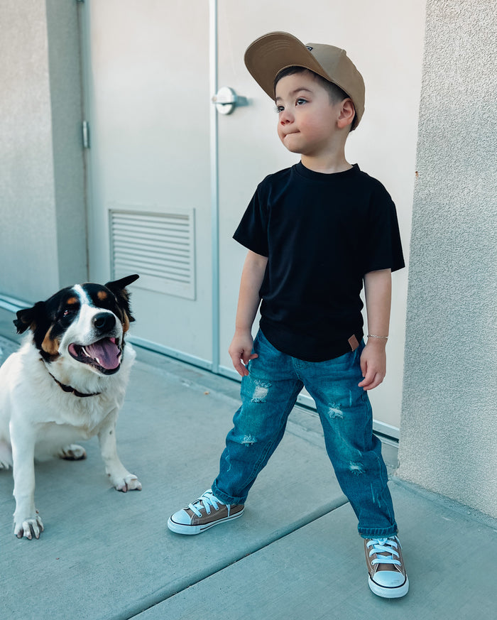 Elastic Waist Ripped Holes Soft Kids Jeans