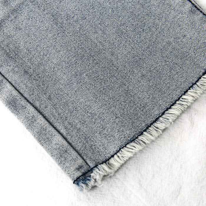 Girl Jeans,Elastic Elastic Waist Patchwok Raw Edge Denim Pants