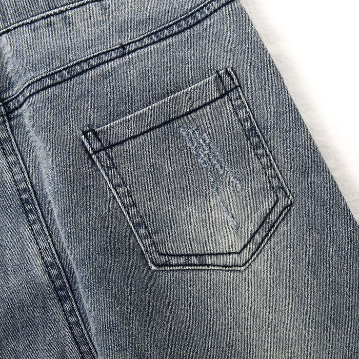 Girl Jeans,Elastic Elastic Waist Patchwok Raw Edge Denim Pants