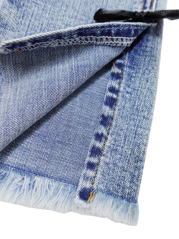 Girl Jeans,Raw Edge Ankle Hem Bowknot Decor Denim Pants