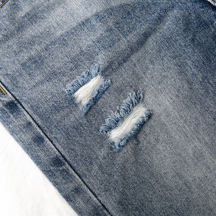 Girl Little Kid Ripped Elastic Band Inside Straight Fit Denim Jeans