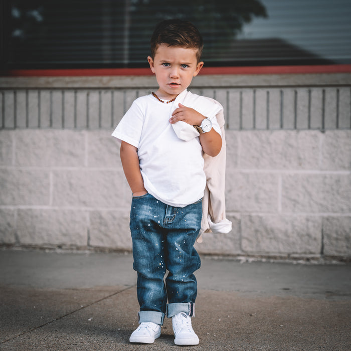 Girls Boys Elastic Band Ripped Jeans Pants