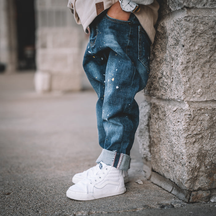 Girls Boys Elastic Band Ripped Jeans Pants