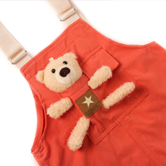 Girls Denim Overalls Dress,Cute Bear Simple Design Summer Colored Jumpsuit Dress