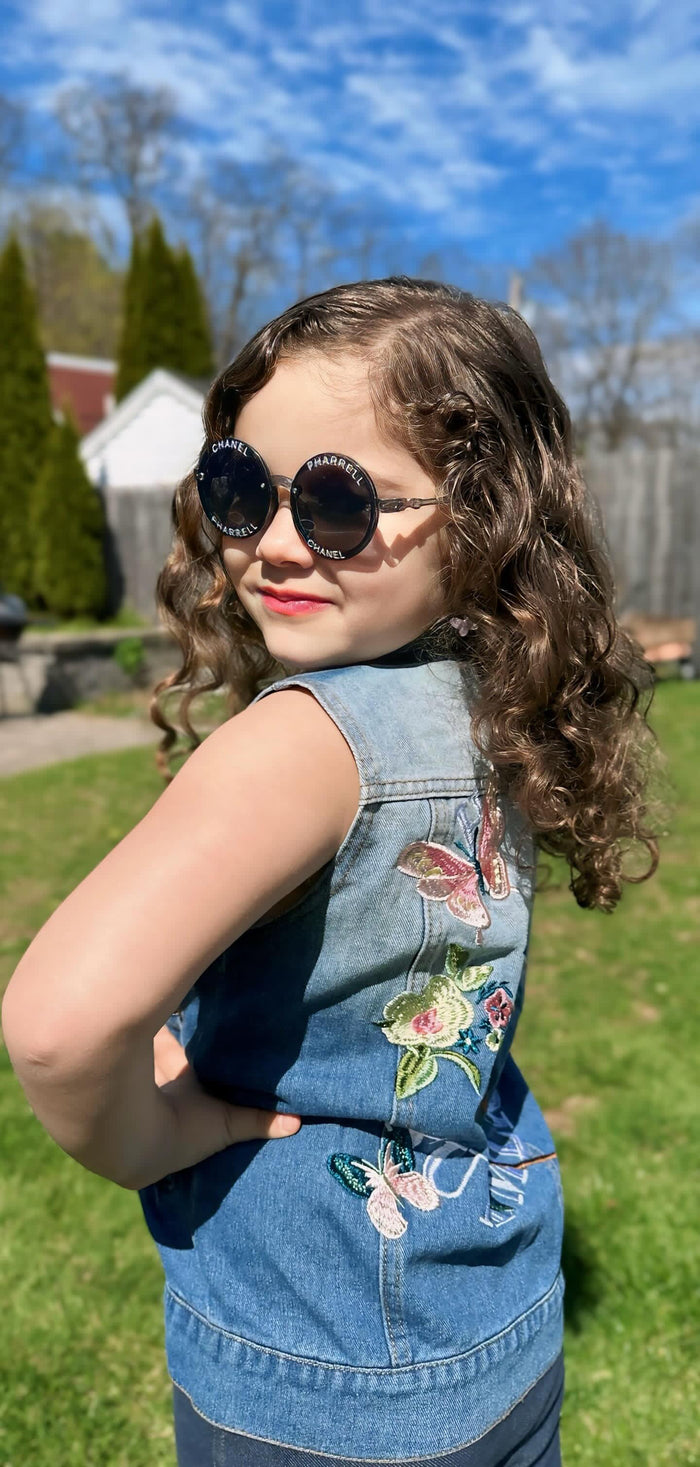 Girls Distressed Sleeveless Jacket Embroidered Denim Vest Jacket Tops