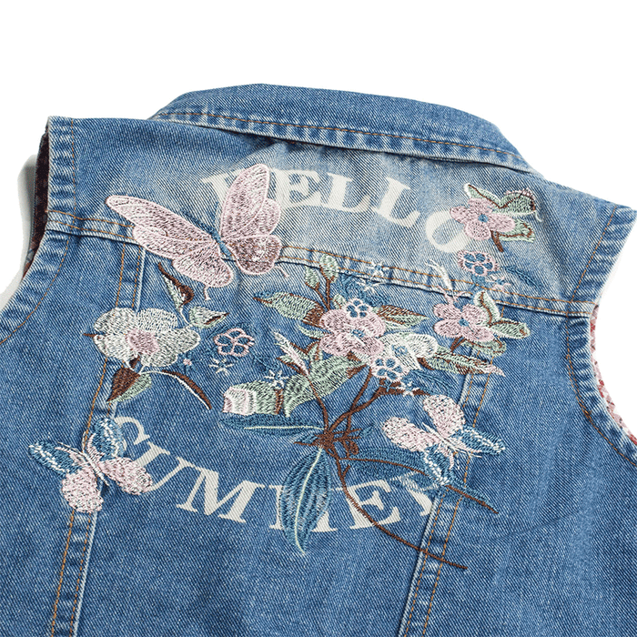 Girls Distressed Sleeveless Jacket Embroidered Denim Vest Jacket Tops