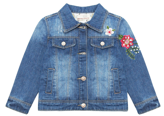 Girls Flower Embroidered Denim Jacket Outfits