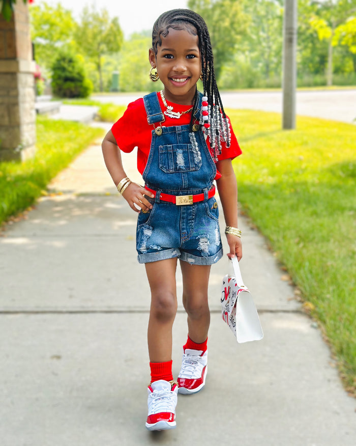 Girls Jeans Overalls Ripped Denim Shortalls