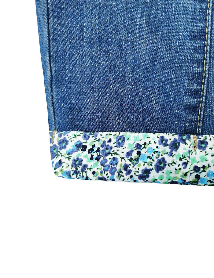 Kidscool Space Baby & Little Girls Lace Patchwork Cuffed Bottom Ripped Fashion Jeans - Kidscool Space